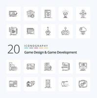 20 pack d'icônes de ligne de conception et de développement de jeux comme un nouveau microphone sonore d'histoire de niveau vecteur