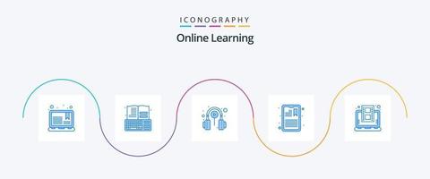 pack d'icônes bleues d'apprentissage en ligne 5 comprenant des informations. attention. clavier. mission. leçon vecteur