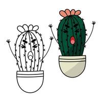 page de livre de coloriage de cactus. cactus en pot vecteur