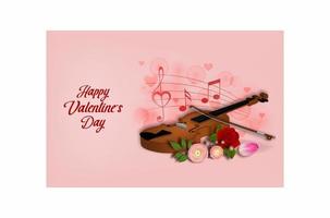 carte de saint valentin avec violon et fleurs. fond de saint valentin avec des notes de musique vecteur