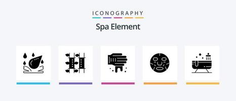 pack d'icônes glyphe 5 élément spa comprenant une baignoire. bien-être. main. masque. produits de beauté. conception d'icônes créatives vecteur