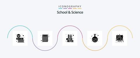 pack d'icônes de glyphe scolaire et scientifique 5, y compris le cadre. ballon. livre. laboratoire. chimie vecteur