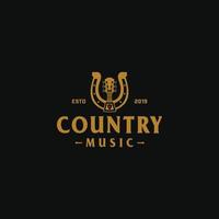 country guitare musique western rétro bar café création de logo vecteur