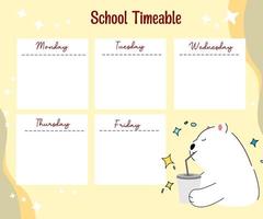 agenda hebdomadaire ours kawaii vecteur