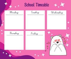 agenda hebdomadaire ours kawaii vecteur