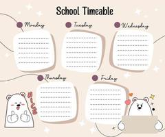 agenda hebdomadaire ours kawaii vecteur