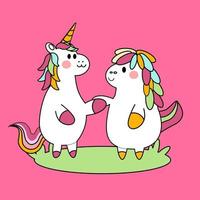 kawaii dessin animé licorne illustration dessinée à la main vecteur