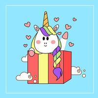 kawaii dessin animé licorne illustration dessinée à la main vecteur