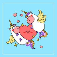 kawaii dessin animé licorne illustration dessinée à la main vecteur