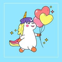 kawaii dessin animé licorne illustration dessinée à la main vecteur