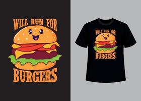 modèle de conception de t-shirt imprimable burger. conception de t-shirt burger, t-shirt, nourriture et t-shirt vecteur