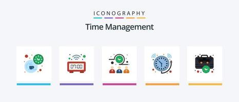 gestion du temps pack d'icônes plat 5, y compris le sac. temps. Rencontre. l'horloge. alarme. conception d'icônes créatives vecteur