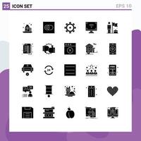 interface mobile ensemble de glyphes solides de 25 pictogrammes d'éléments de conception vectoriels modifiables multimédia intelligents de construction de télévision vecteur