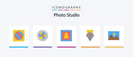 pack d'icônes plat studio photo 5 comprenant une photo. photo. photo. stylo. portrait. conception d'icônes créatives vecteur