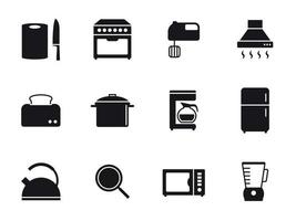 ensemble d'icônes d'équipement de cuisine. noir sur fond blanc vecteur