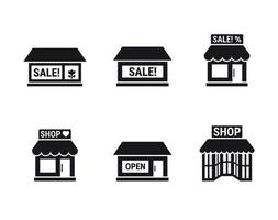 magasin, ensemble d'icônes de magasin, noir sur fond blanc vecteur