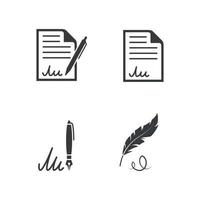 icônes de contrat, icônes de signature, noir sur fond blanc vecteur