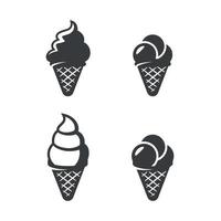 jeu d'icônes de crème glacée, noir sur fond blanc vecteur