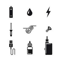 icônes de cigarettes électroniques, noires sur fond blanc. tendance vape vecteur