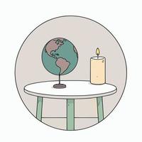 un globe et une bougie allumée pour représenter la campagne contre le changement climatique appelée heure de la terre vecteur