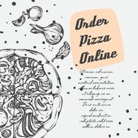 commander pizza en ligne, pizzeria promo monochrome vecteur