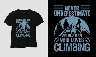 concept de conception de t-shirt d'escalade. conçu avec la montagne, la silhouette, les arbres et le style vintage. vecteur