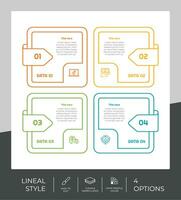 conception de vecteur d'infographie d'option carrée avec 4 options de style coloré à des fins de présentation. L'infographie d'option de ligne peut être utilisée pour les affaires et le marketing