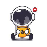 astronaute mignon avec illustration de vecteur de dessin animé de café chaud. illustration de dessin animé de vecteur adaptée à l'affiche, à la brochure, au web, à la mascotte, à l'autocollant, au logo et à l'icône.