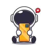 astronaute mignon avec illustration de vecteur de dessin animé de téléphone. illustration de dessin animé de vecteur adaptée à l'affiche, à la brochure, au web, à la mascotte, à l'autocollant, au logo et à l'icône.