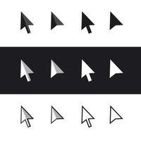 icônes de symbole de curseurs de flèche, sur un fond noir et blanc vecteur