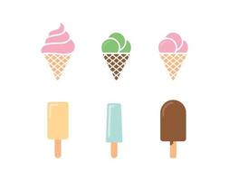 icônes de couleur de crème glacée définies dans un style plat sur fond blanc vecteur