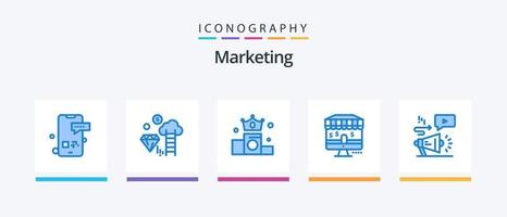 pack d'icônes bleu marketing 5, y compris l'audio. magasin. commercialisation. commercialisation. positionner. conception d'icônes créatives vecteur