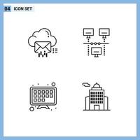 groupe de 4 signes et symboles de couleurs plates remplies pour les données internet en nuage écran de télévision internet éléments de conception vectoriels modifiables vecteur