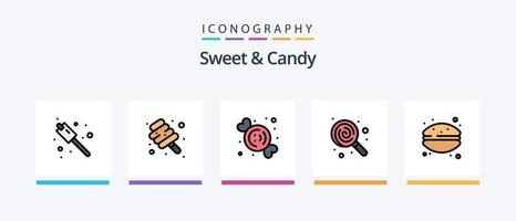 pack de 5 icônes remplies de bonbons et de bonbons, y compris un gâteau. le dessert. petit gâteau. biscuit. bonbons. conception d'icônes créatives vecteur