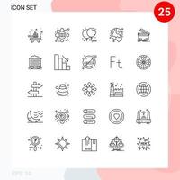 ligne d'interface mobile ensemble de 25 pictogrammes d'éléments de conception vectoriels modifiables de globe d'amour d'anniversaire de jour ouvrable vecteur