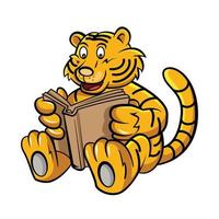 bébé tigre apprenant avec un livre vecteur