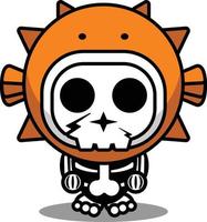 illustration vectorielle de mascotte costume dessin animé personnage animal homme fugu poisson mignon crâne vecteur