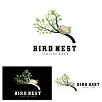 conception de logo de nid d'oiseau, vecteur de maison d'oiseau pour les oeufs, illustration de logo d'arbre d'oiseau