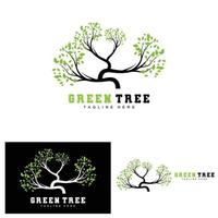 création de logo d'arbre vert, illustration de logo de bonsaï, vecteur de feuilles et de bois