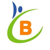 logo de la santé humaine sur la lettre b. logo de soins de santé, vecteur de modèle de logo médical de signe bio