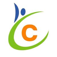 logo de la santé humaine sur la lettre c. logo de soins de santé, vecteur de modèle de logo médical de signe bio