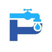 création de logo lettre p plombier. modèle d'eau de plomberie vecteur