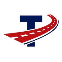 lettre t logo de transport. route logo design de transport inscrivez vous symbole vecteur