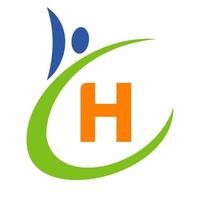 logo de la santé humaine sur la lettre h. logo de soins de santé, vecteur de modèle de logo médical de signe bio