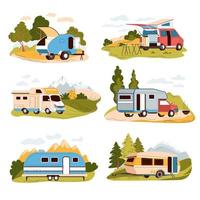 camping-car, vacances en camping en plein air en été vecteur