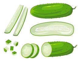 légumes frais de concombre coupés en morceaux tranchés vecteur