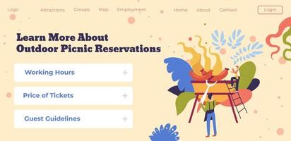 en savoir plus sur les réservations de pique-nique en plein air web vecteur