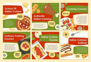 cours en ligne de cuisine italienne, ensemble de publications sur les réseaux sociaux vecteur