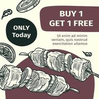 viande grillée achetez-en une et obtenez une offre de menu gratuite vecteur