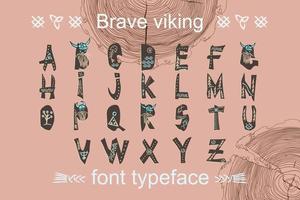 alphabet de couleur moderne dans un style papier découpé. typographie enfants slogan ou affiche du thème viking. thème scandinave pour un superbe design, affiches pour enfants, t-shirt, illustrations vectorielles de motifs de polices vecteur